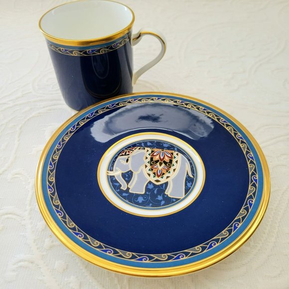Rare Noritake Demitasse Cup/Saucer, Navy Blue/Gold Elephant Design, Japan - Picture 2 of 9
